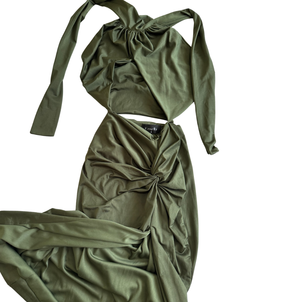 Vestido Maxi Verde Olivo con Cut-Out