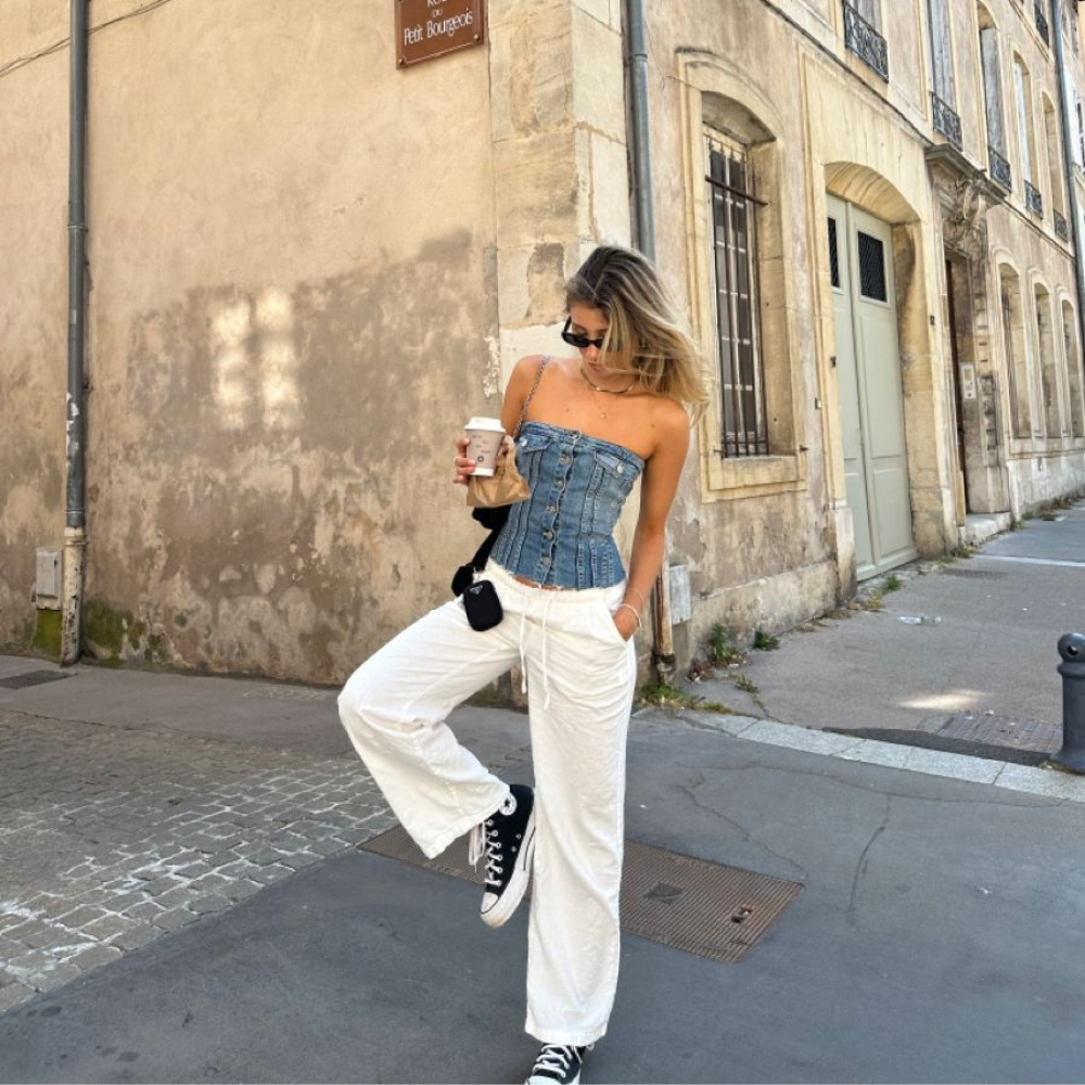 Corset denim brillos